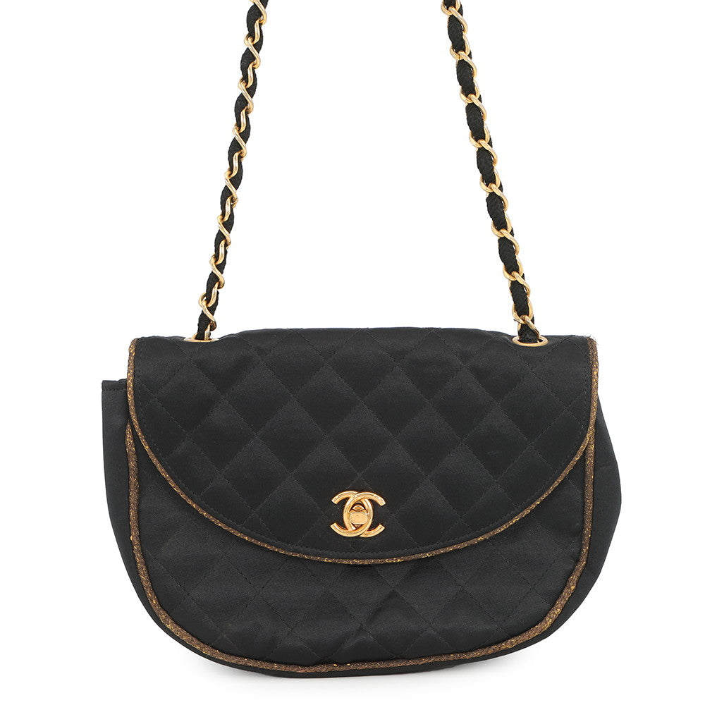 CHANEL Matelasse CC Logo ChainShoulder Bag Black Satin