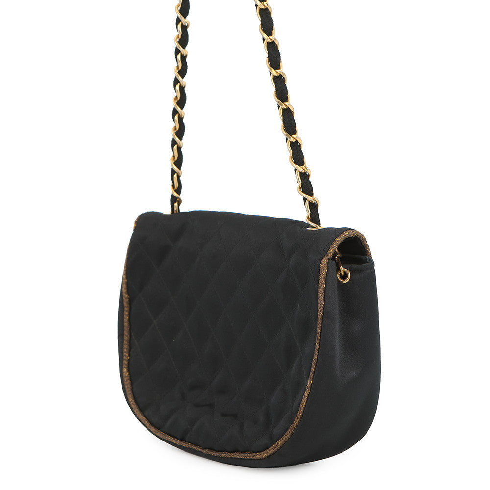 CHANEL Matelasse CC Logo ChainShoulder Bag Black Satin