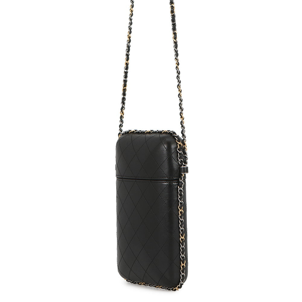 CHANEL Matelasse Chain Phone Case BlackA94471 Lambskin