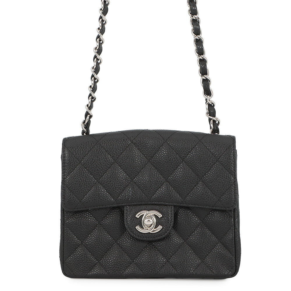 CHANEL Mini Matelasse Chain Shoulder Bag BlackA01115 Caviar Leather Size 17