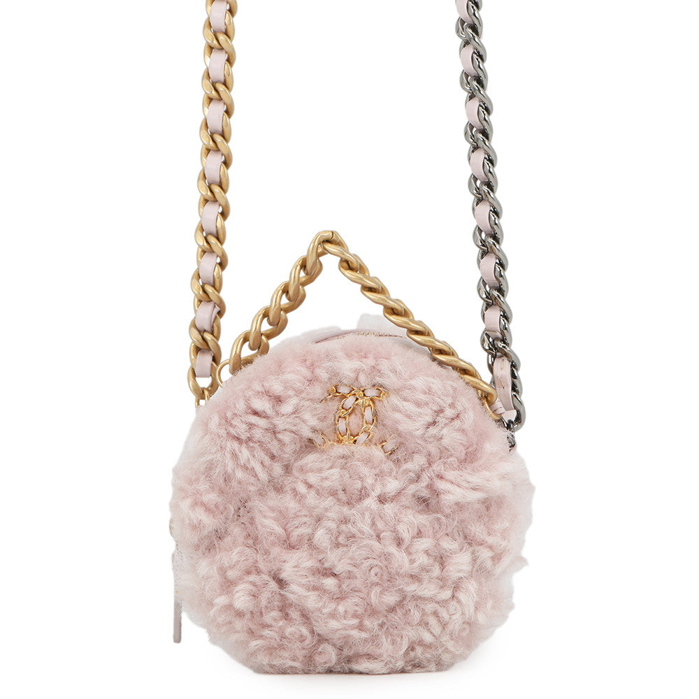 CHANEL CHANEL19 Round ChainShoulder Bag PinkAP0945 Fur Lambskin