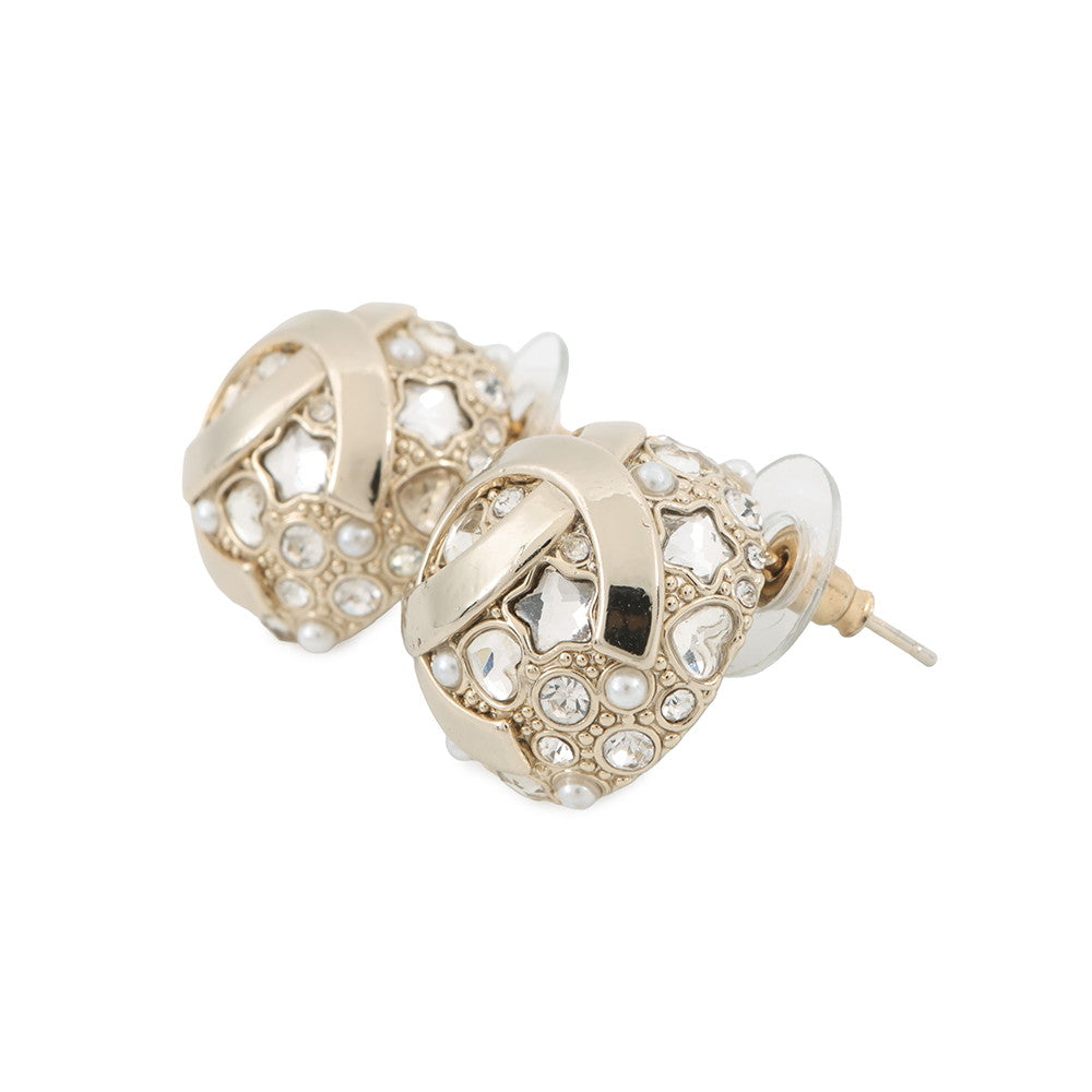 CHANEL CC Logo Round Earrings GoldABF219 B19947 NAFRM Gold Plated Rhinestone Faux Pearl
