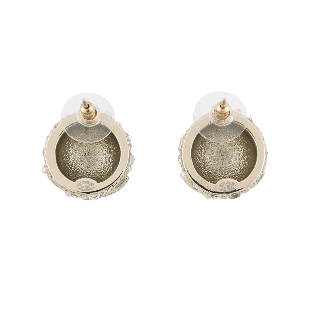 CHANEL CC Logo Round Earrings GoldABF219 B19947 NAFRM Gold Plated Rhinestone Faux Pearl