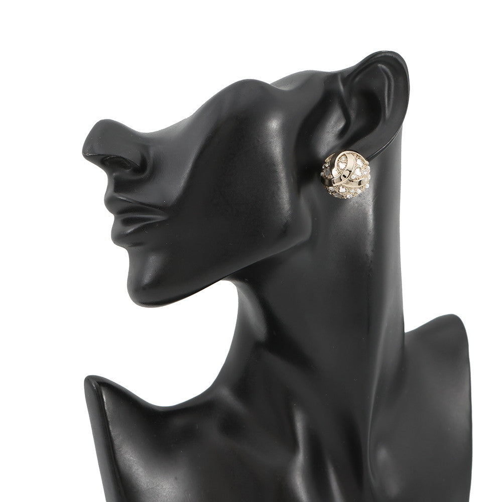 CHANEL CC Logo Round Earrings GoldABF219 B19947 NAFRM Gold Plated Rhinestone Faux Pearl