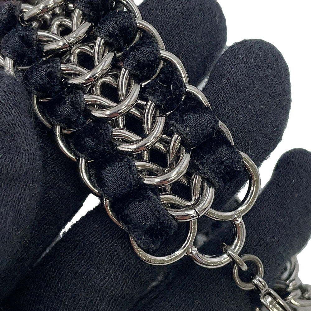 CHANEL CC Logo ChainBracelet Black/Silver Metal Velvet Rhinestone Faux Pearl