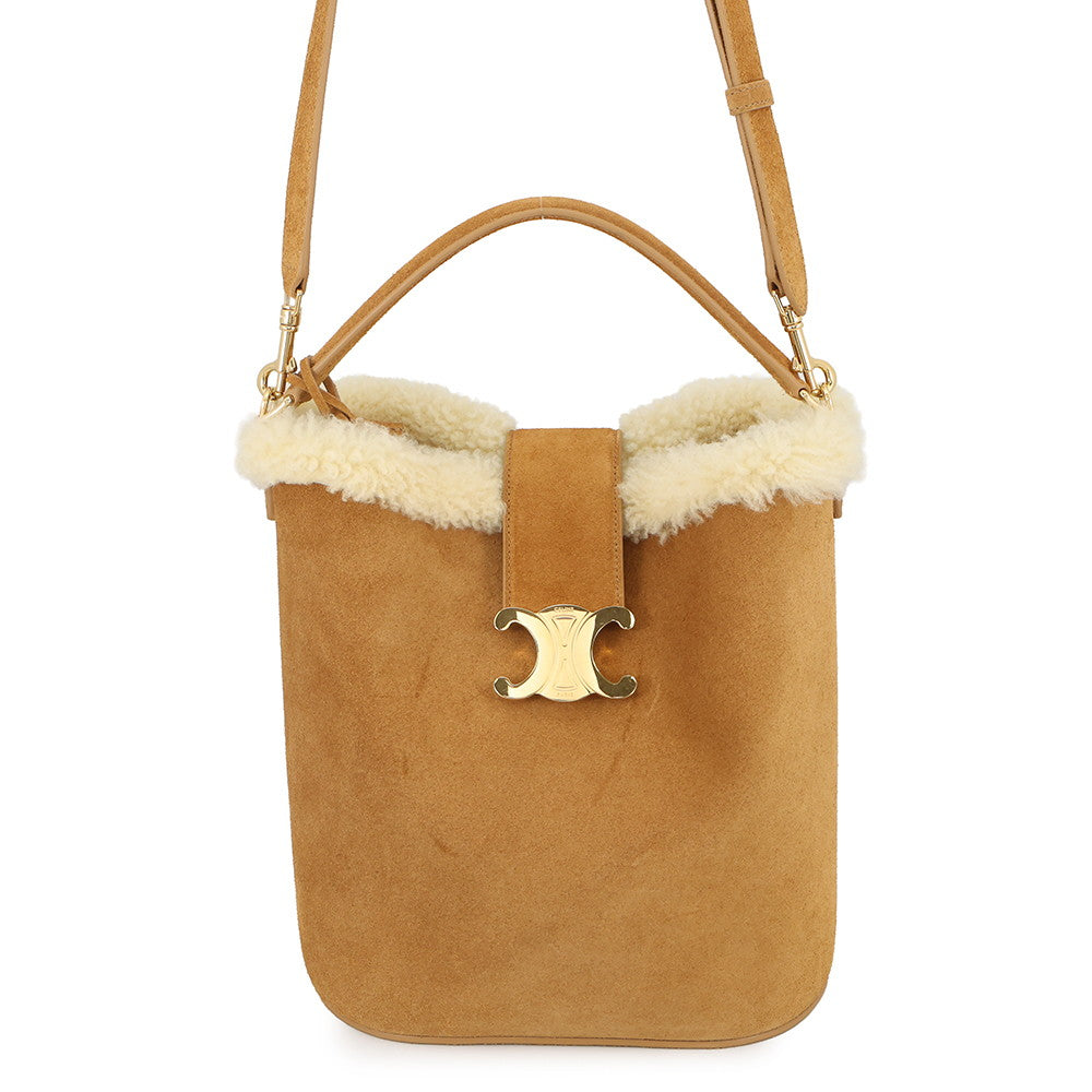 CELINE Louise 2-way Bag Cigarette/Cream116613GFT.18CM Suede Shearling Size Medium