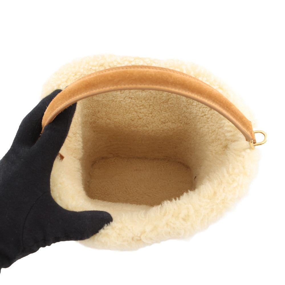 CELINE Louise 2-way Bag Cigarette/Cream116613GFT.18CM Suede Shearling Size Medium
