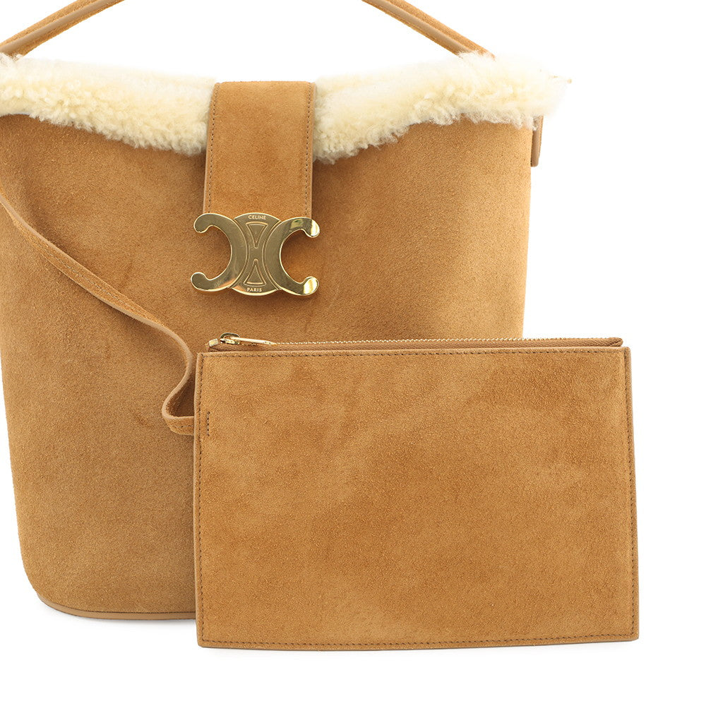 CELINE Louise 2-way Bag Cigarette/Cream116613GFT.18CM Suede Shearling Size Medium