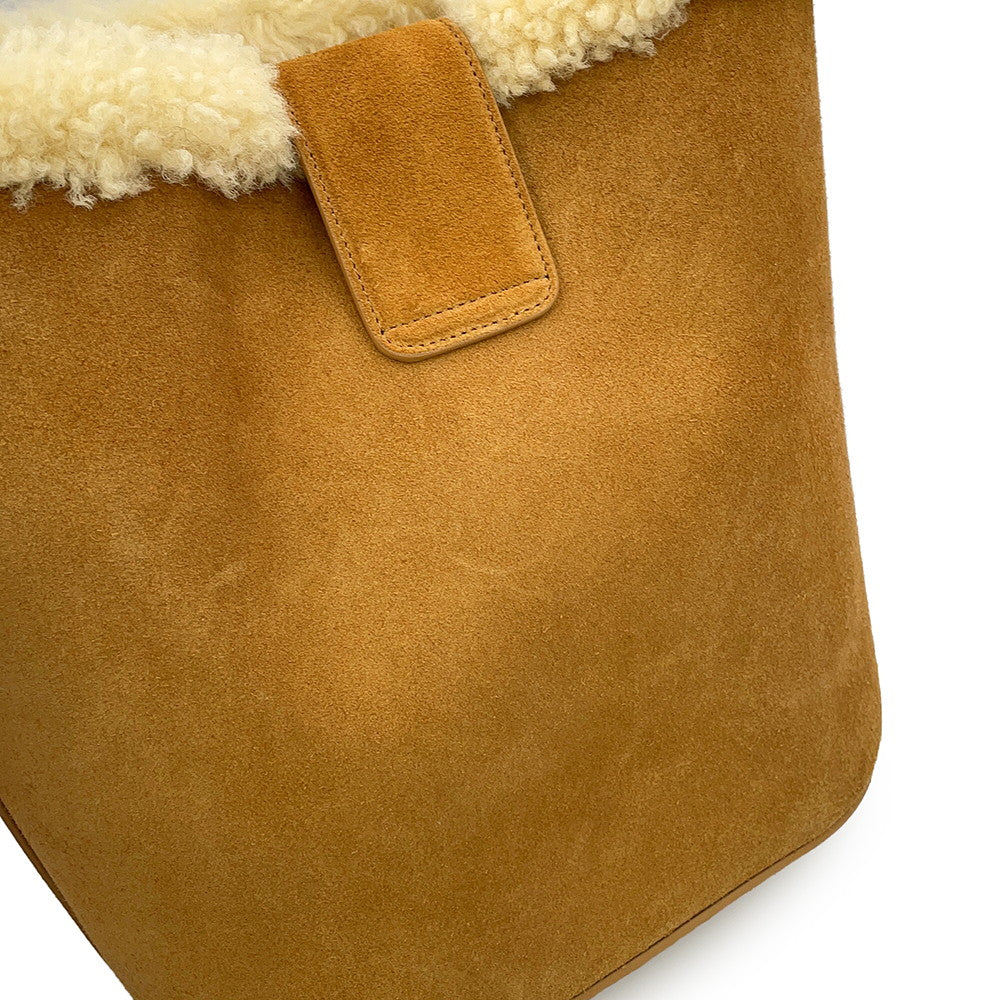CELINE Louise 2-way Bag Cigarette/Cream116613GFT.18CM Suede Shearling Size Medium