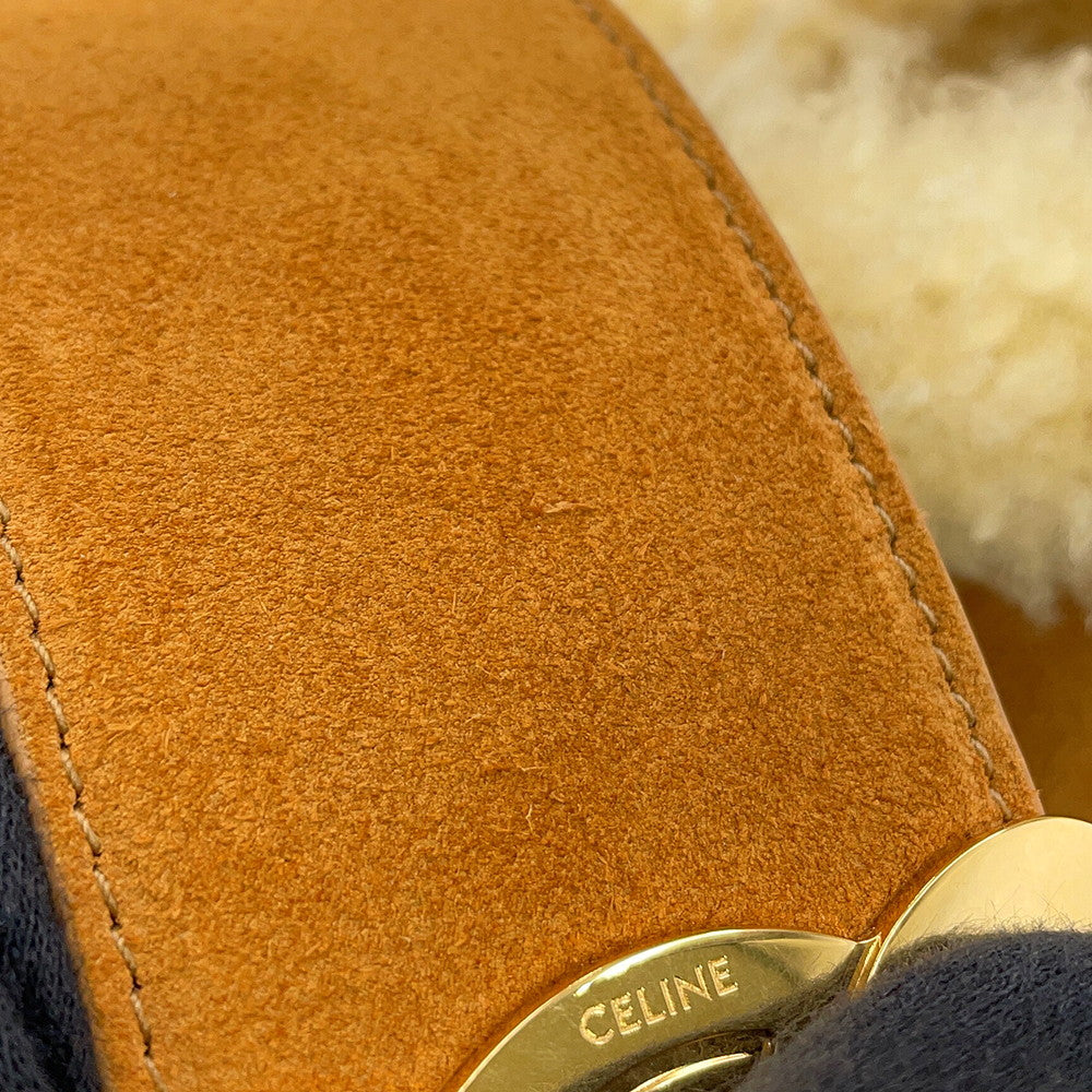 CELINE Louise 2-way Bag Cigarette/Cream116613GFT.18CM Suede Shearling Size Medium
