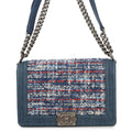 CHANEL Boy Chanel ChainShoulder Bag Blue Tweed Denim Leather Size 28