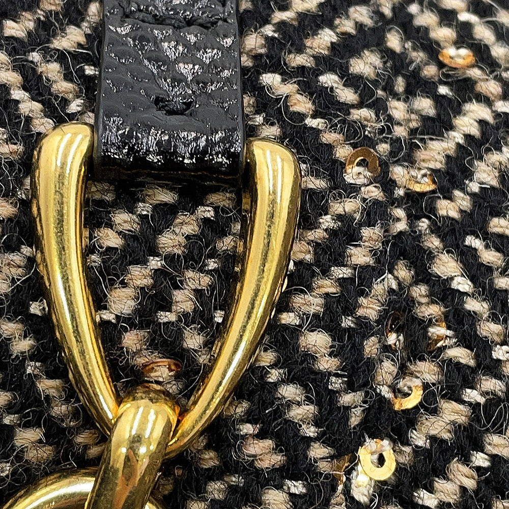 CELINE Box Pleated Tweed Skirt Size 38 Black/Beige2J121235G.24BJ Wool 88% Polyester12% Sequins