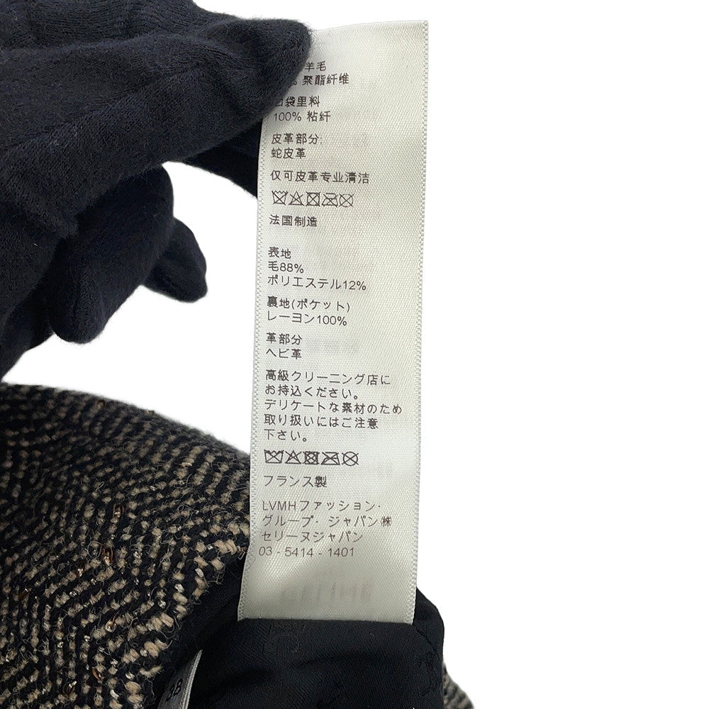 CELINE Box Pleated Tweed Skirt Size 38 Black/Beige2J121235G.24BJ Wool 88% Polyester12% Sequins