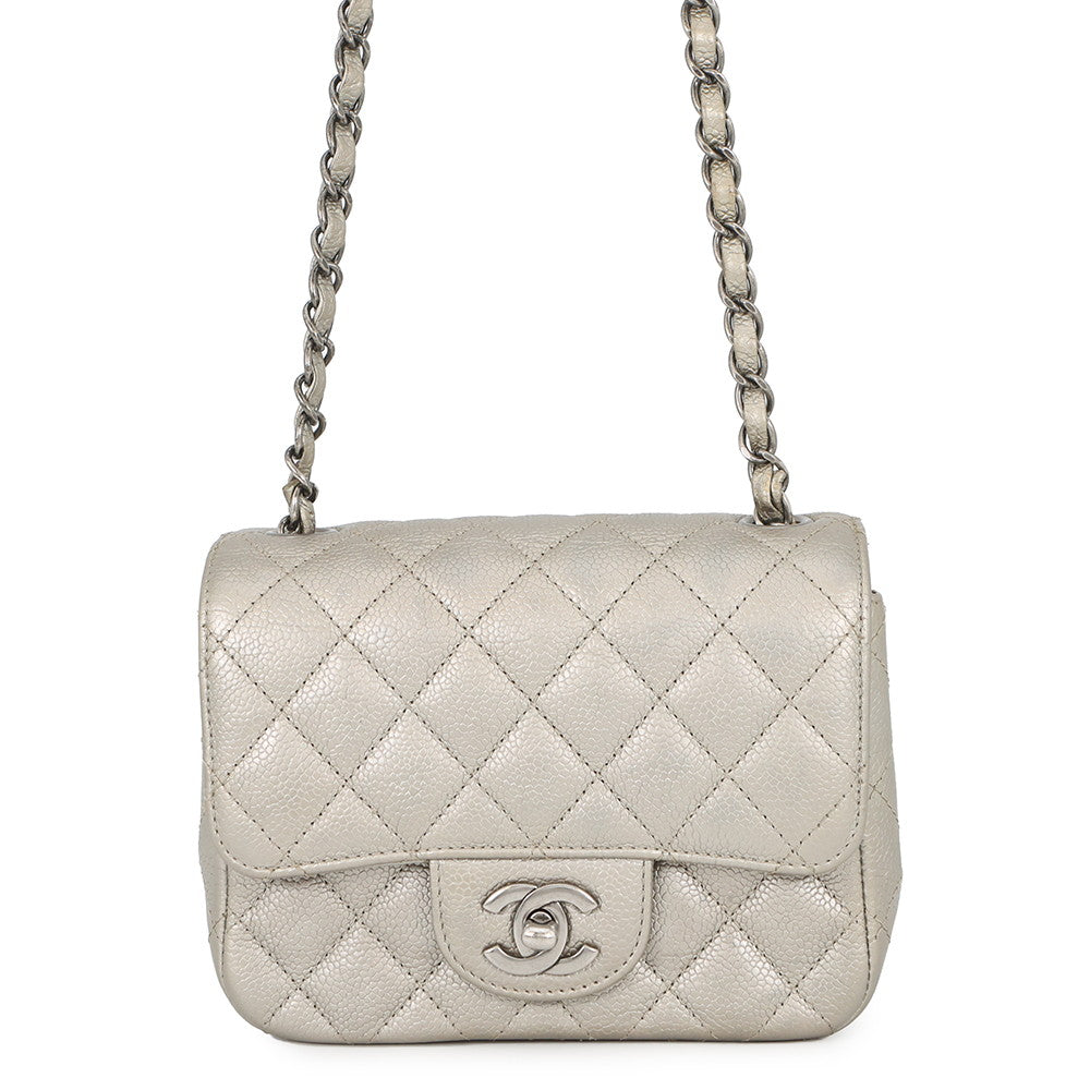 CHANEL Mini Materasse Chain Shoulder SilverA35200 Caviar Leather Size 17