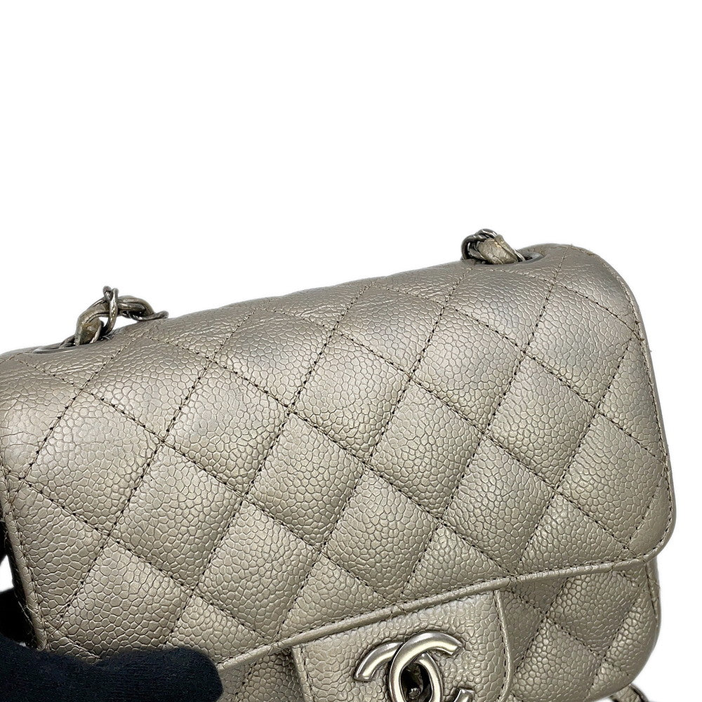 CHANEL Mini Materasse Chain Shoulder SilverA35200 Caviar Leather Size 17
