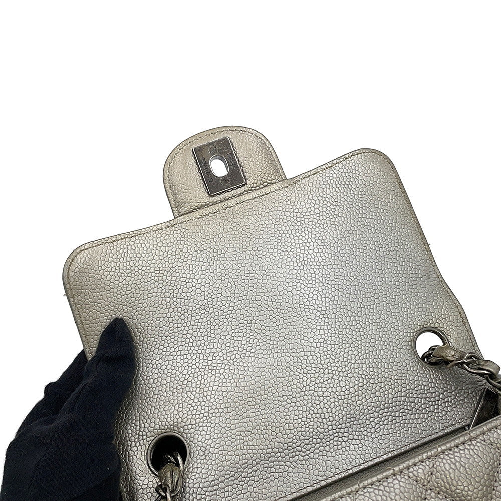 CHANEL Mini Materasse Chain Shoulder SilverA35200 Caviar Leather Size 17