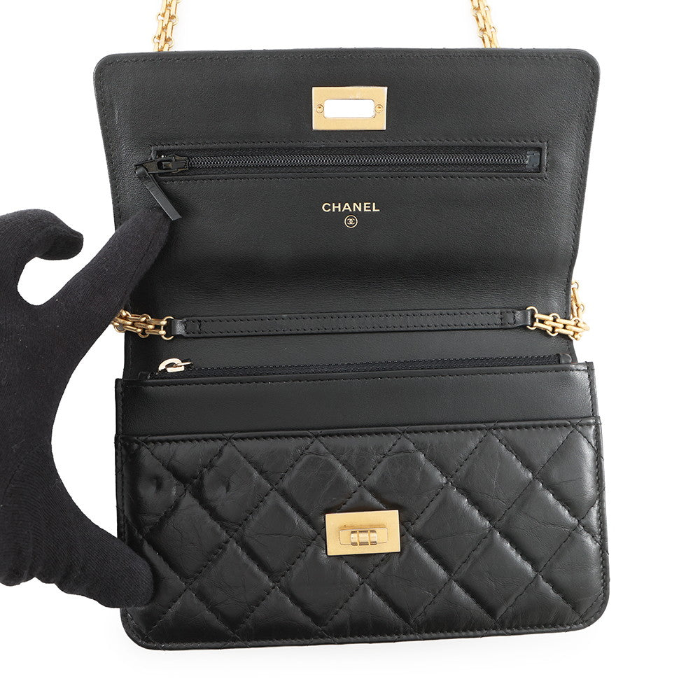 CHANEL 2.55 Icon Chain Wallet BlackA80834 Vintage Calf Leather