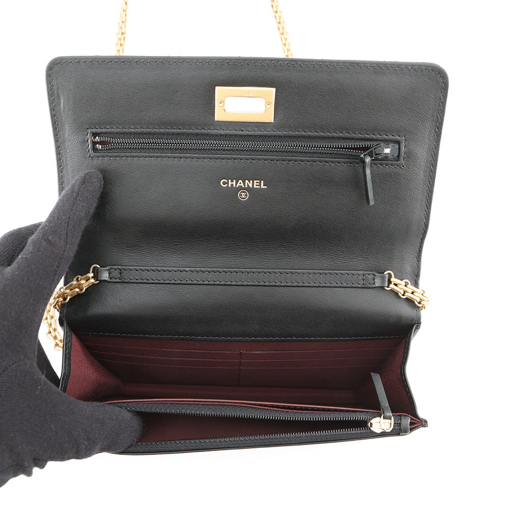 CHANEL 2.55 Icon Chain Wallet BlackA80834 Vintage Calf Leather