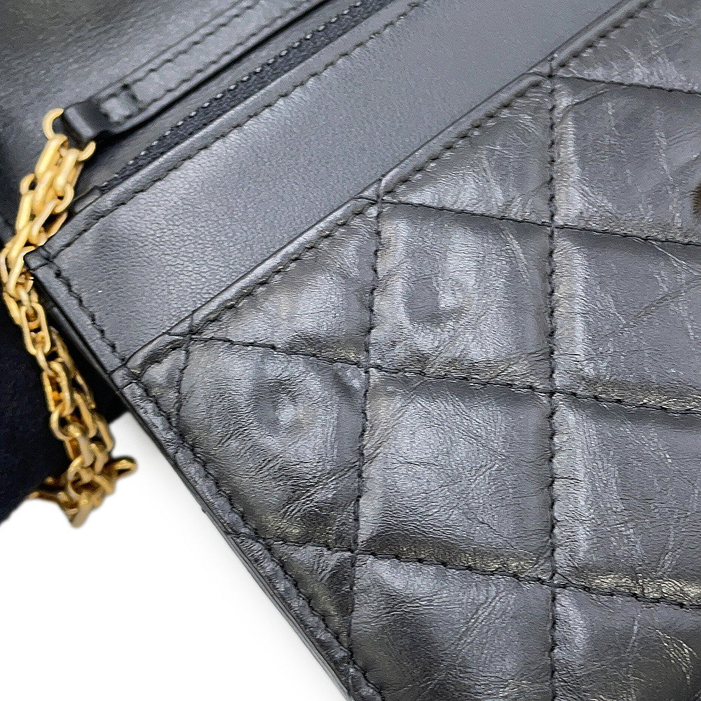 CHANEL 2.55 Icon Chain Wallet BlackA80834 Vintage Calf Leather