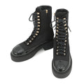 CHANEL CC Logo Lace-Up Boots BlackG38086 Nylon Patent Leather Size 36C