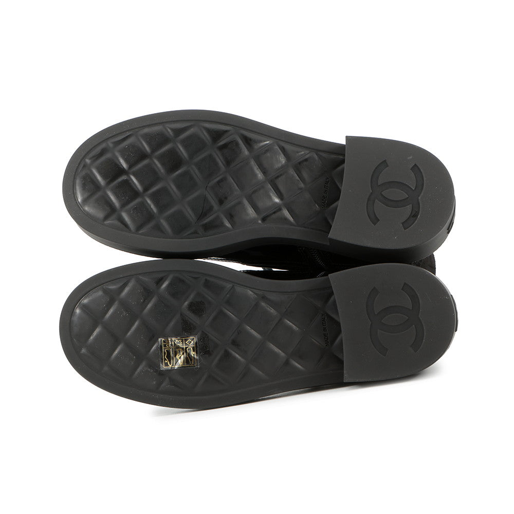 CHANEL CC Logo Lace-Up Boots BlackG38086 Nylon Patent Leather Size 36C