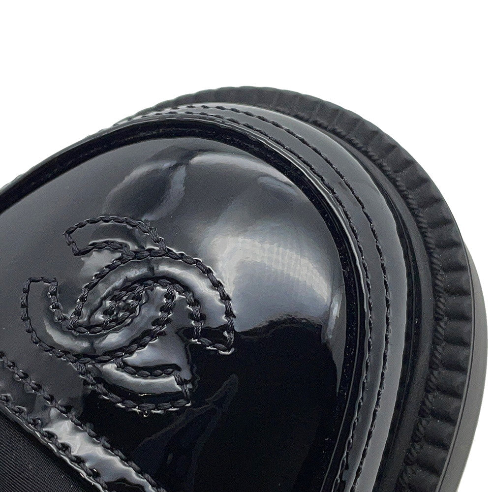 CHANEL CC Logo Lace-Up Boots BlackG38086 Nylon Patent Leather Size 36C