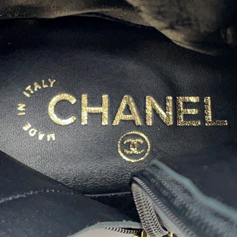 CHANEL CC Logo Lace-Up Boots BlackG38086 Nylon Patent Leather Size 36C