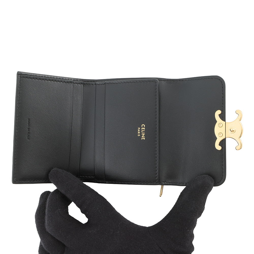 CELINE Triomphe Compact Wallet with Coin Compartment Black10I653DPV.38NO Shiny Calf Leather
