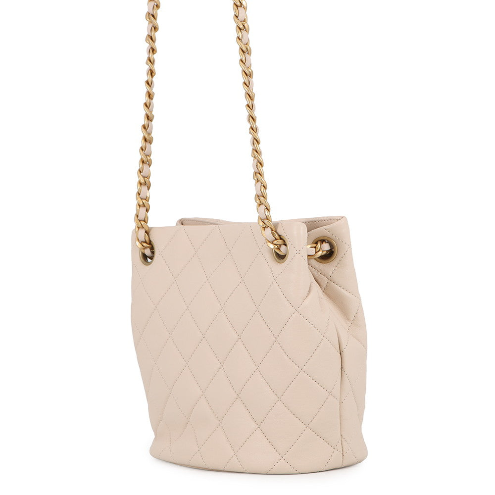 CHANEL Matelasse Chain Shoulder Bucket Bag BeigeAS3873 Lambskin Size Small