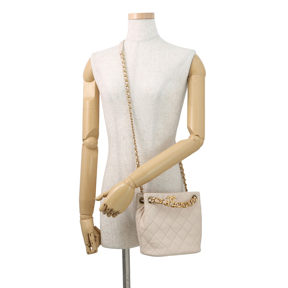 CHANEL Matelasse Chain Shoulder Bucket Bag BeigeAS3873 Lambskin Size Small