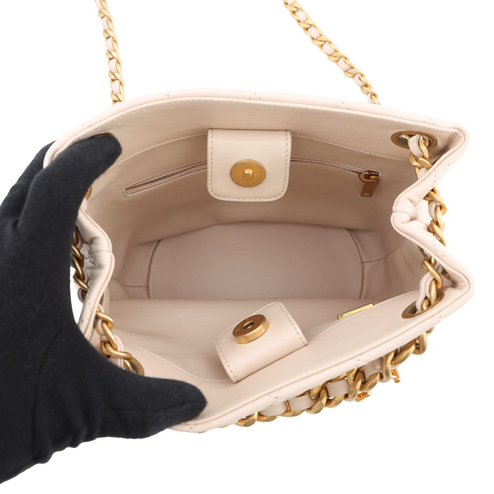 CHANEL Matelasse Chain Shoulder Bucket Bag BeigeAS3873 Lambskin Size Small