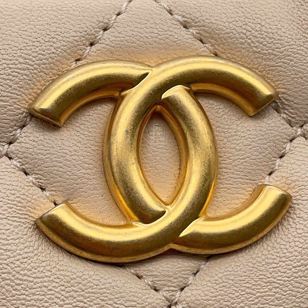 CHANEL Matelasse Chain Shoulder Bucket Bag BeigeAS3873 Lambskin Size Small