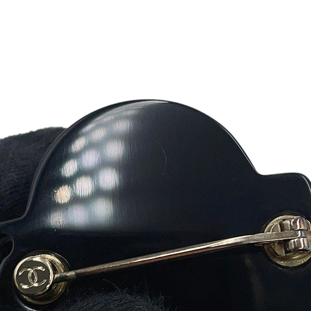 CHANEL Brooch Black/Gold Plastic Gold Plated Rhinestone Faux Pearl