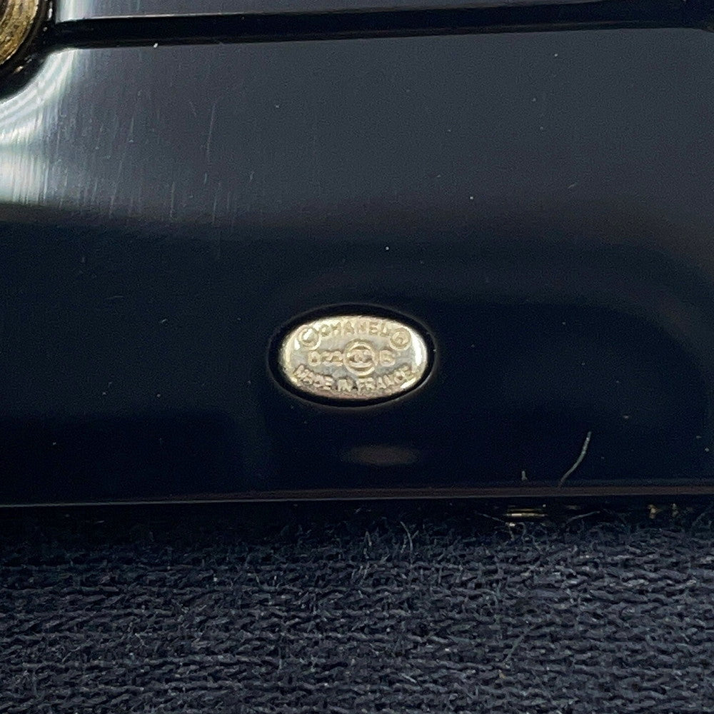 CHANEL Brooch Black/Gold Plastic Gold Plated Rhinestone Faux Pearl