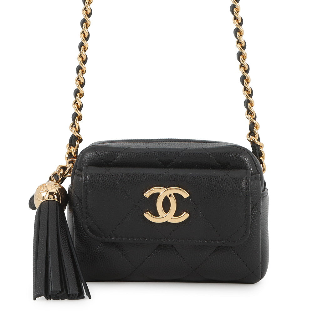 CHANEL Matelasse Mini ChainClutch BlackAP4744 Caviar Leather