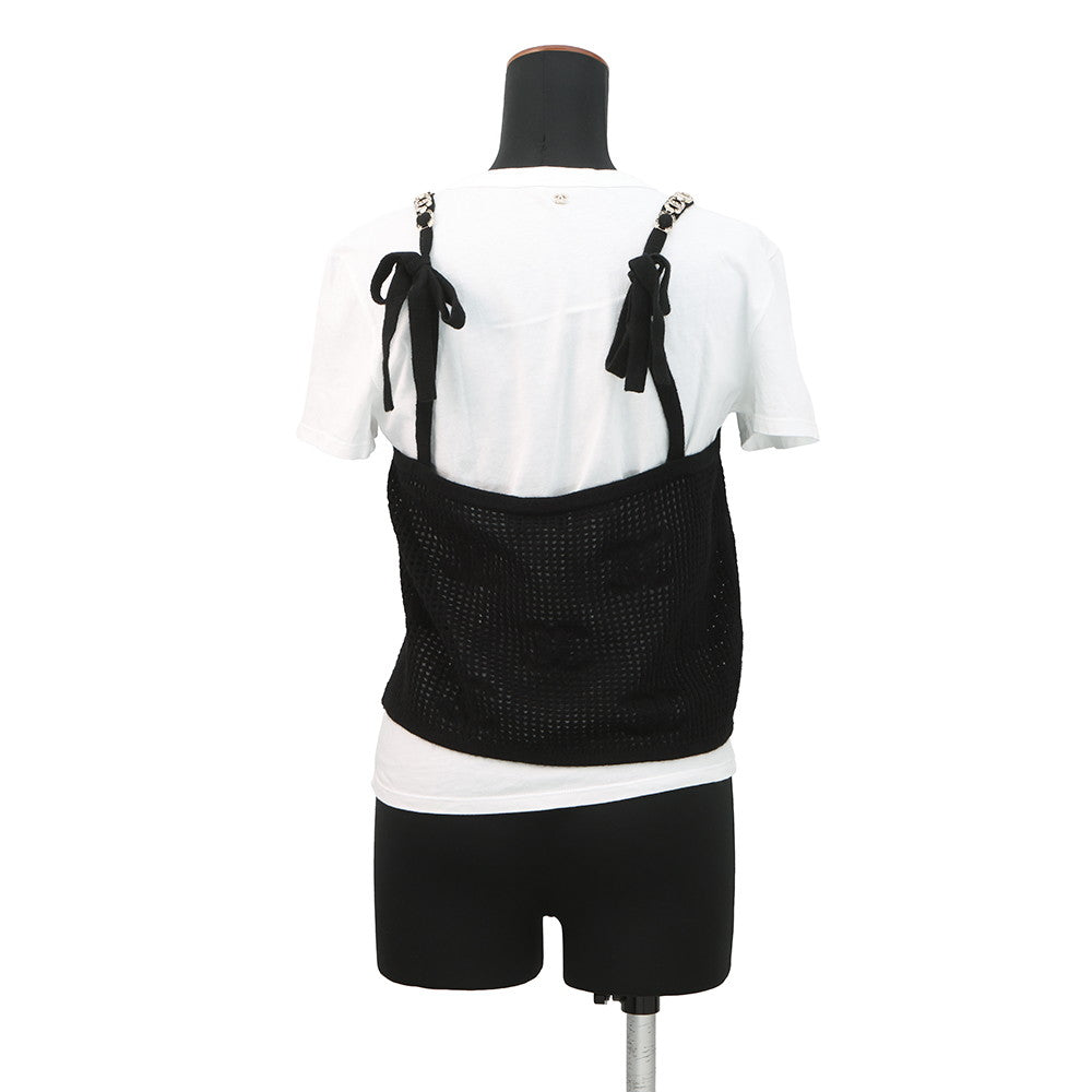 CHANEL Camisole T-shirt Size M Black/WhiteP72150-K10356-NA934 Cotton100% Cashmere100% Rhinestone