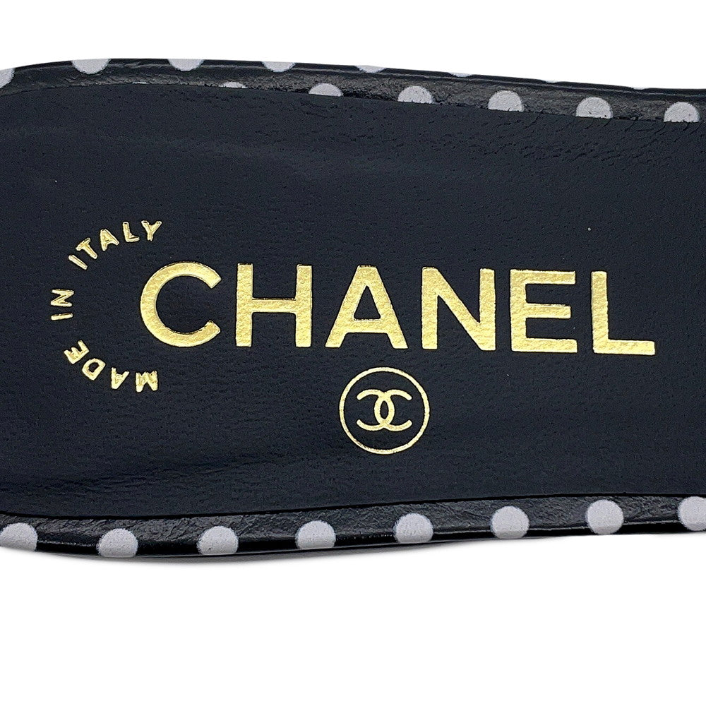 CHANEL Camellia Dot Mules Sandals Black/WhiteG45499 Lambskin Size 38