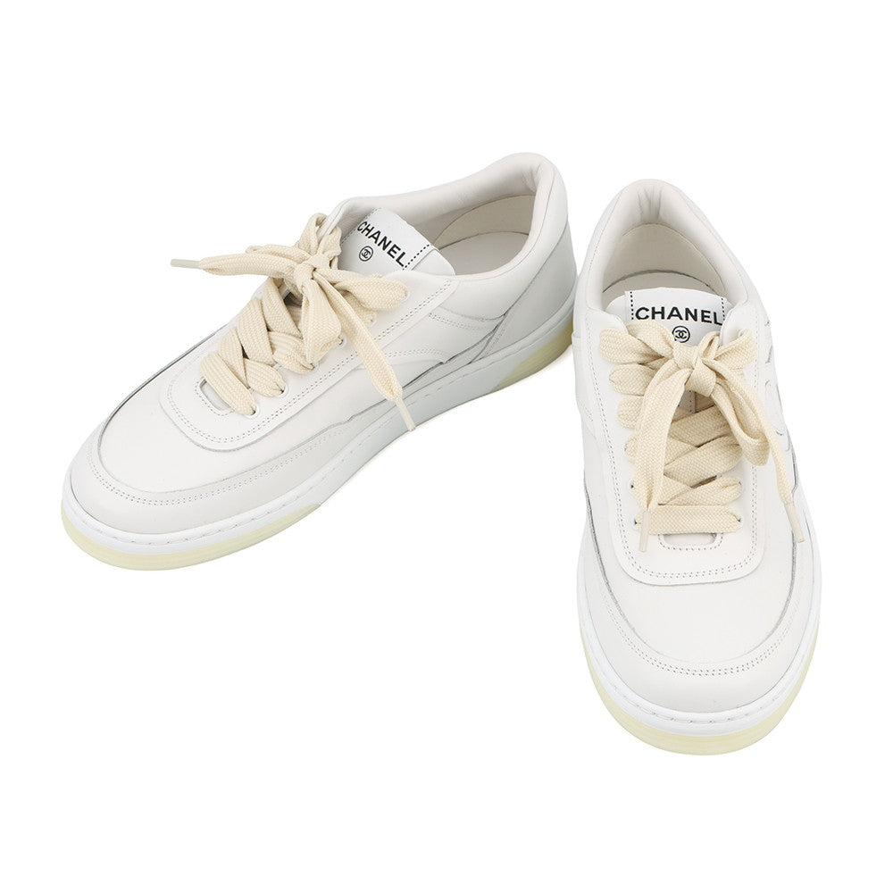 CHANEL CC Logo Leather Sneakers WhiteG39978 Leather Size 38