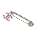 CHANEL CC Logo Rhinestone Brooch Pink/Silver Gold Plated Rhinestone