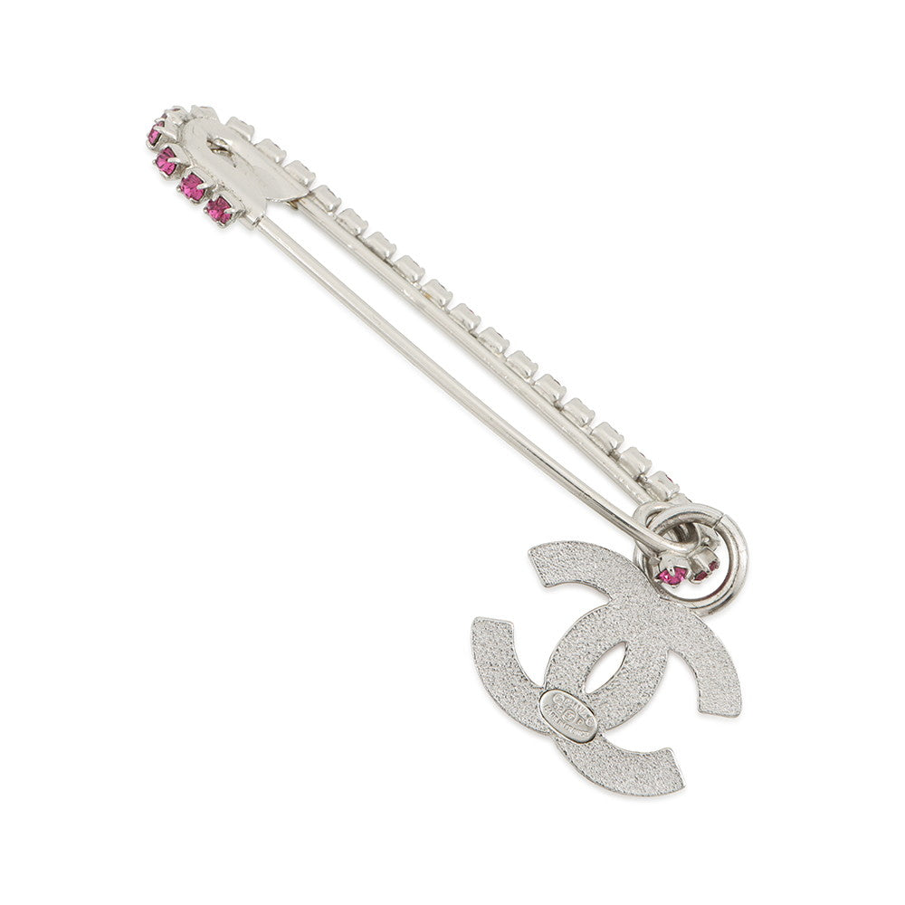 CHANEL CC Logo Rhinestone Brooch Pink/Silver Gold Plated Rhinestone