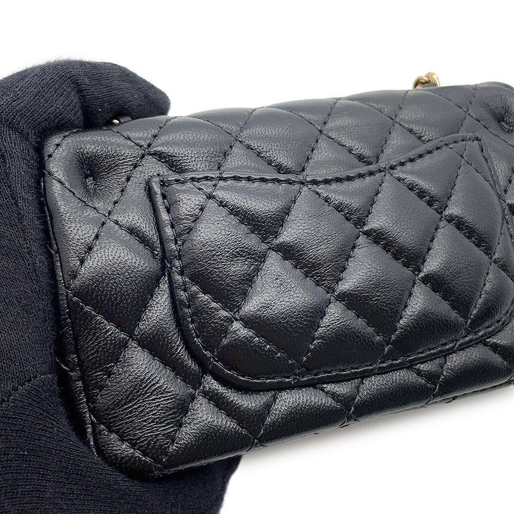 CHANEL Matelasse Classic Mini Bag Charm BlackAP4760 Lambskin Faux Pearl Rhinestone