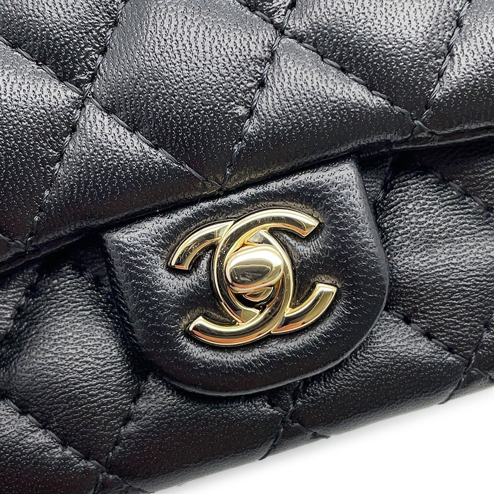 CHANEL Matelasse Classic Mini Bag Charm BlackAP4760 Lambskin Faux Pearl Rhinestone