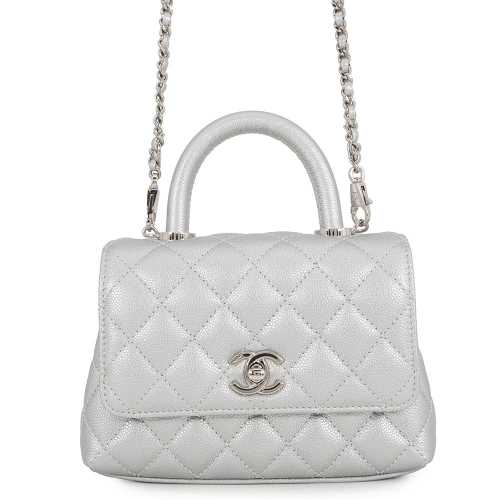 CHANEL Coco Handle 2WAYHandbag SilverAS2215 Caviar Leather Size XXS