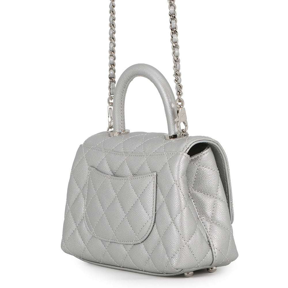 CHANEL Coco Handle 2WAYHandbag SilverAS2215 Caviar Leather Size XXS