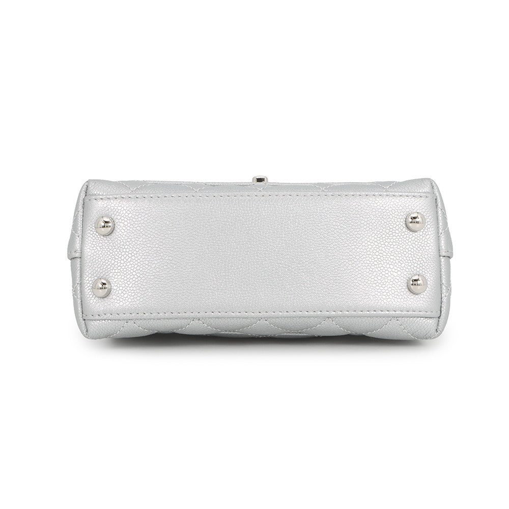 CHANEL Coco Handle 2WAYHandbag SilverAS2215 Caviar Leather Size XXS