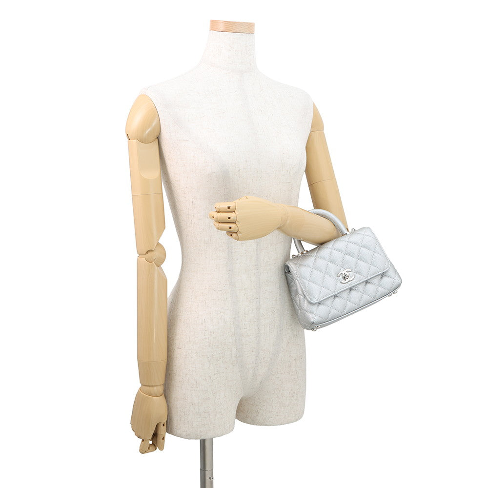 CHANEL Coco Handle 2WAYHandbag SilverAS2215 Caviar Leather Size XXS