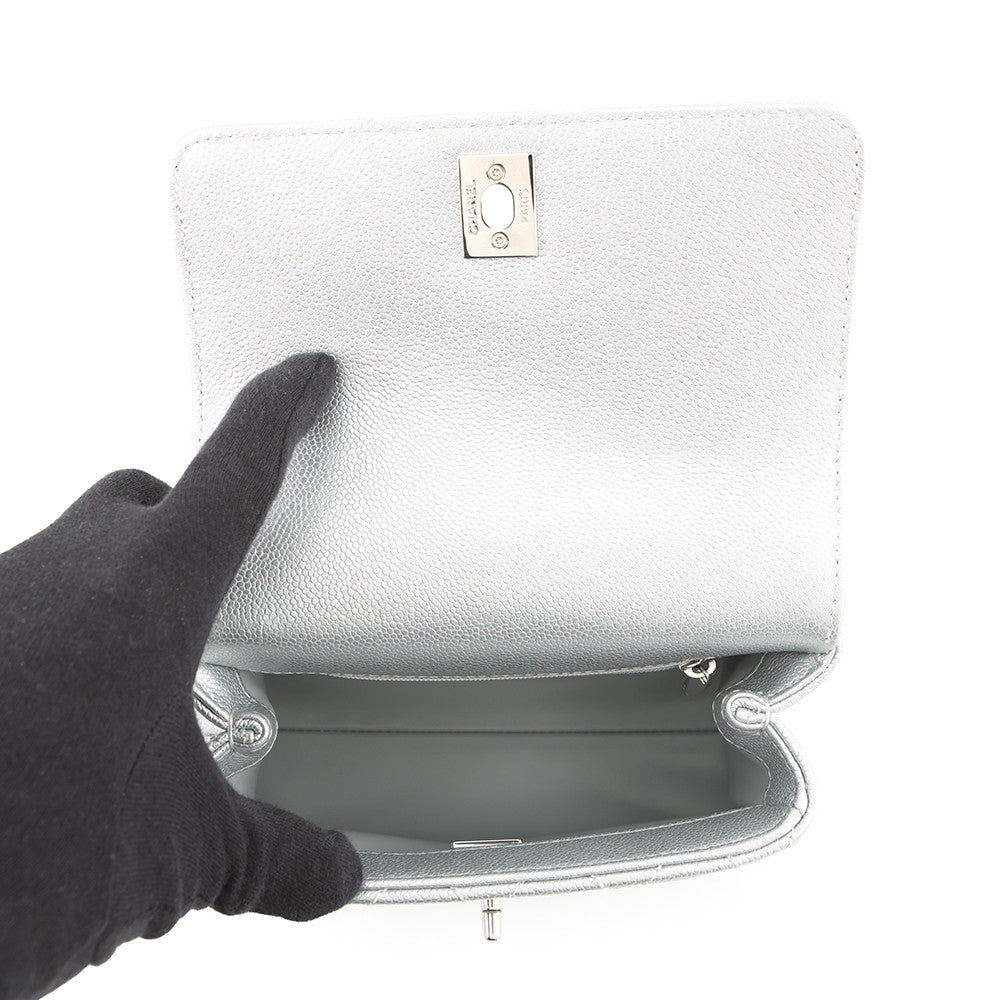 CHANEL Coco Handle 2WAYHandbag SilverAS2215 Caviar Leather Size XXS
