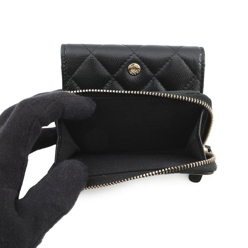 CHANEL Classic Small Flap Zip Wallet BlackAP3177 Caviar Leather