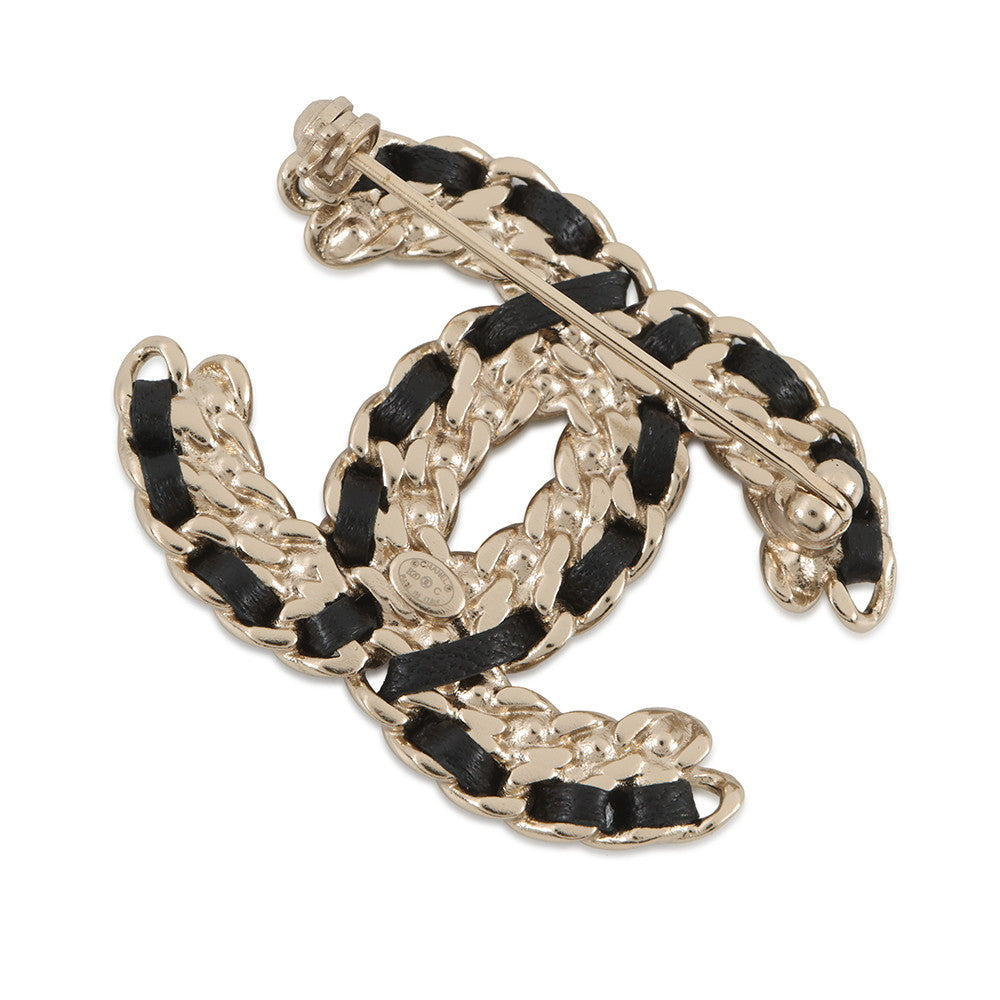 CHANEL CC Logo BroochAB2971-B01952-N5746 Metal Leather Rhinestone