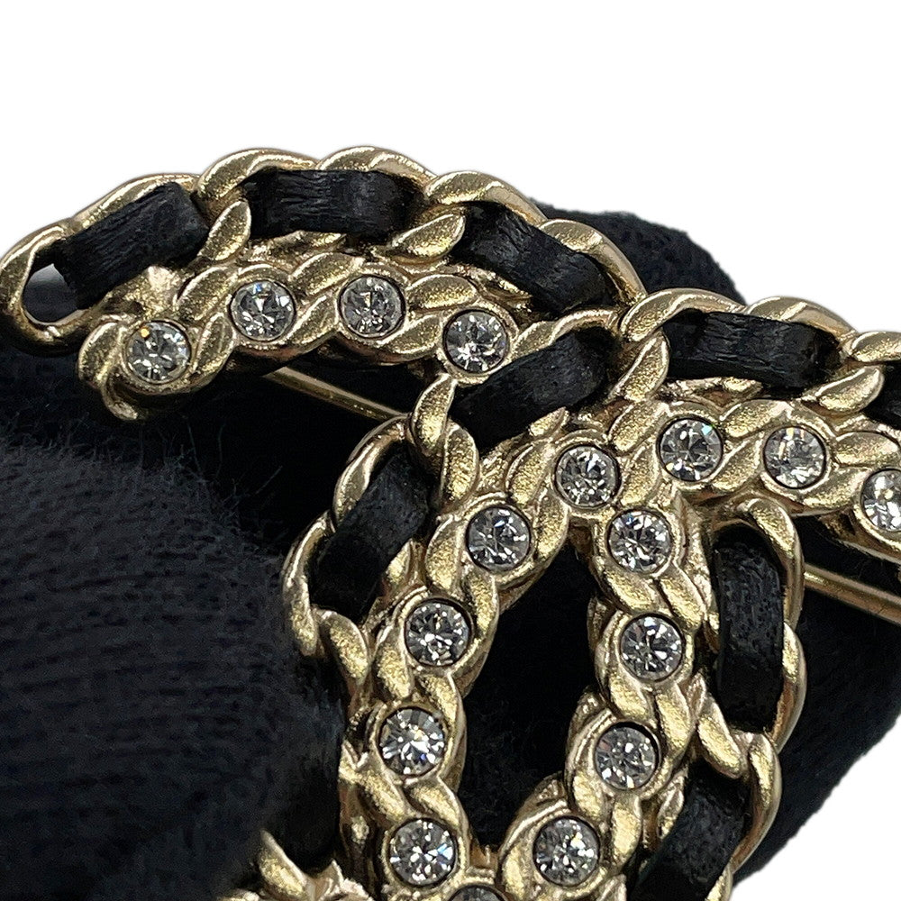 CHANEL CC Logo BroochAB2971-B01952-N5746 Metal Leather Rhinestone
